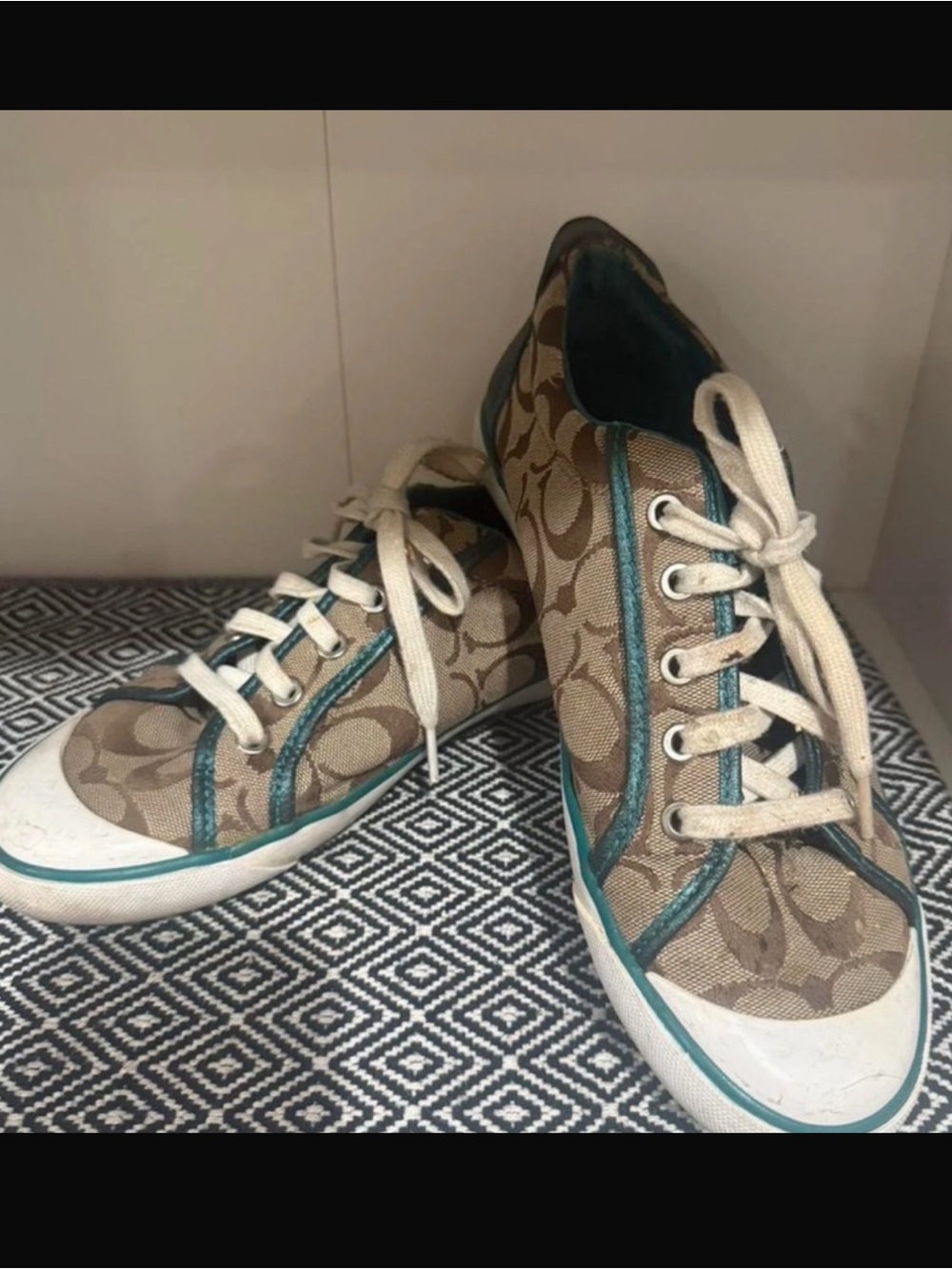 Coach Low-Top Signature Canvas Sneakers in Tan and Teal